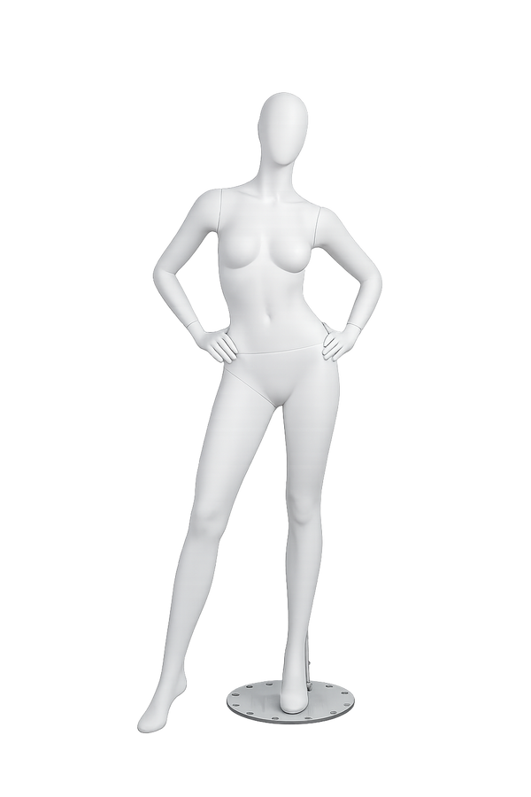 AMOY female full-body mannequin, abstract face, standing pose (FA-02) | مانيكان نسائي كامل الجسم بوجه مجرد ووضعية وقوف من آموي
