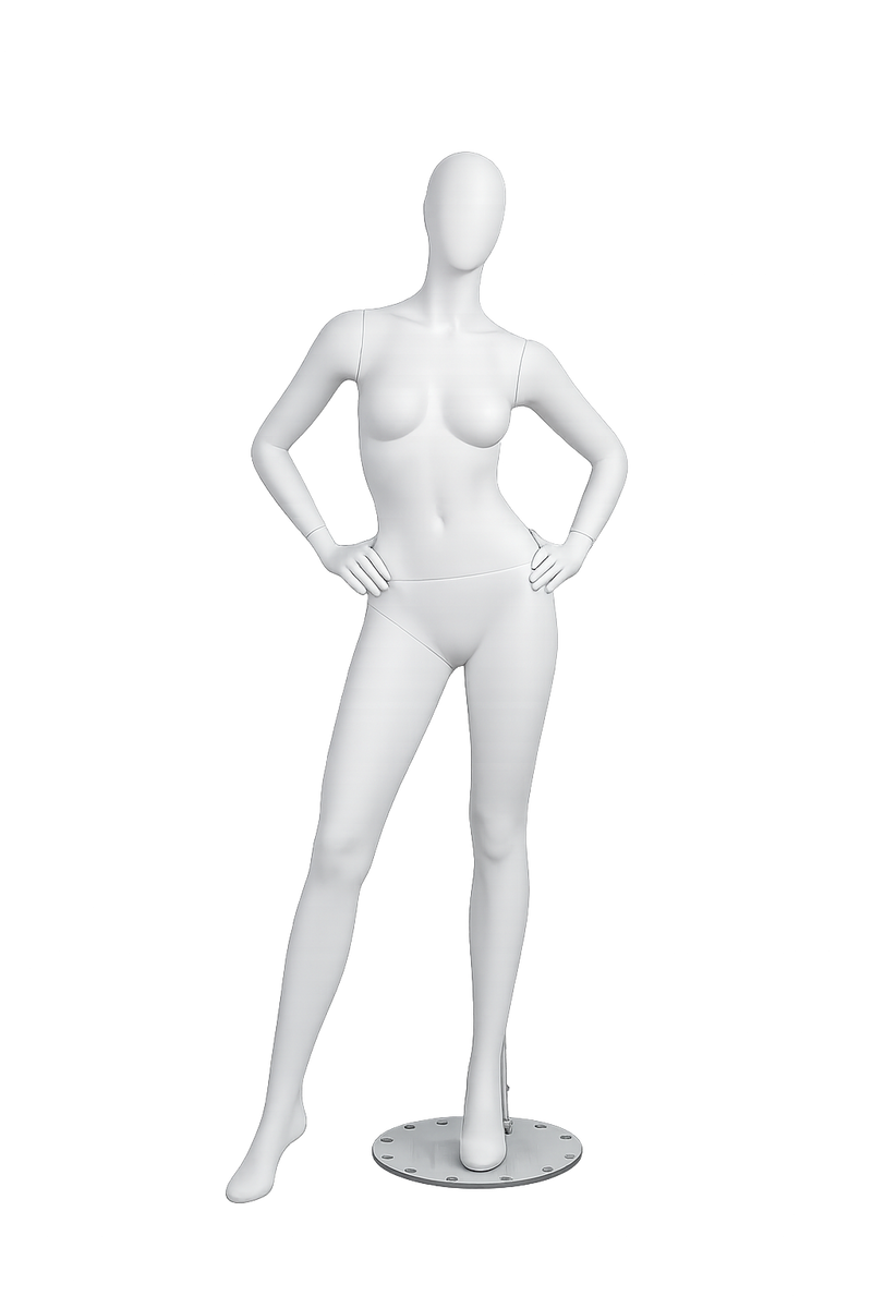 AMOY female full-body mannequin, abstract face, standing pose (FA-02) | مانيكان نسائي كامل الجسم بوجه مجرد ووضعية وقوف من آموي