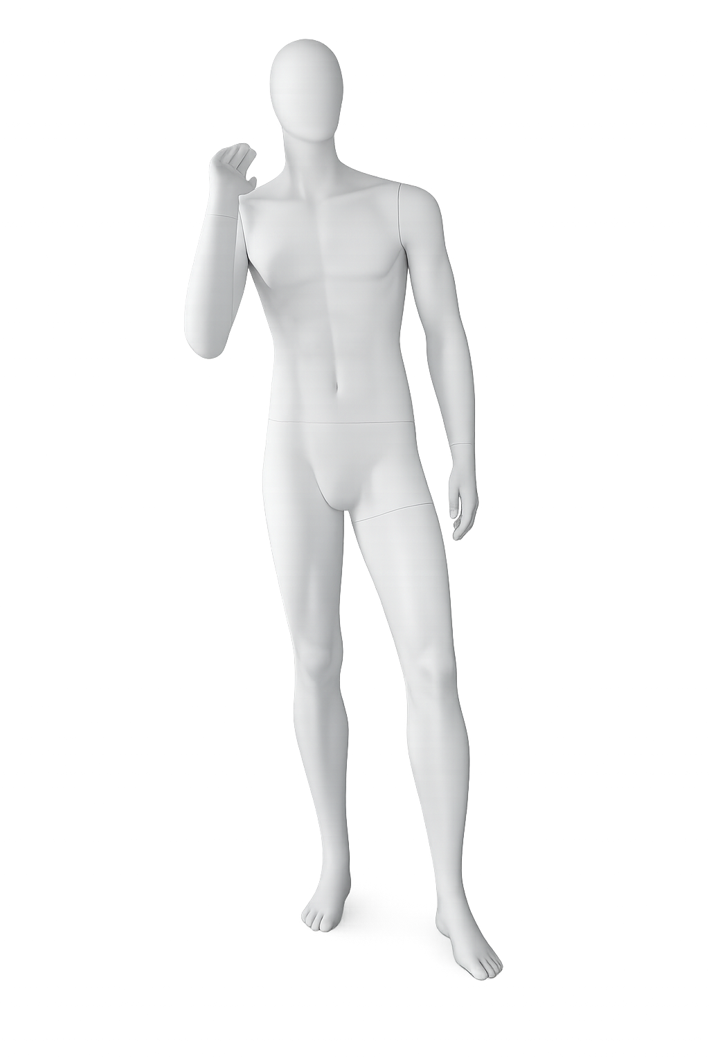 AMOY male full-body mannequin, abstract face, standing pose (MA-03) | مانيكان رجالي كامل الجسم بوجه مجرد ووضعية وقوف من آموي
