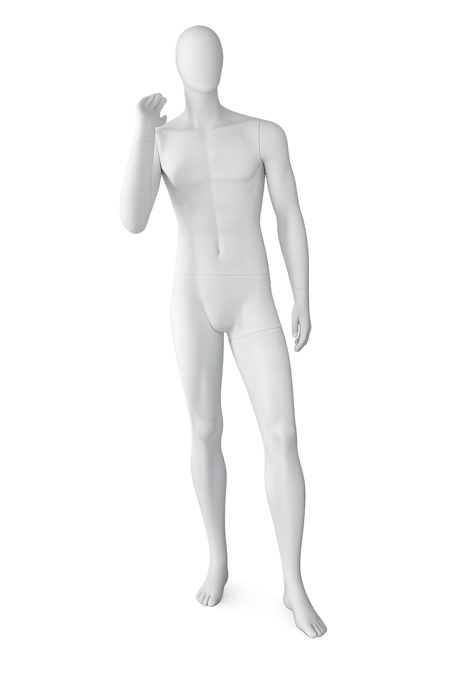 AMOY male full-body mannequin, abstract face, standing pose (MA-03) | مانيكان رجالي كامل الجسم بوجه مجرد ووضعية وقوف من آموي