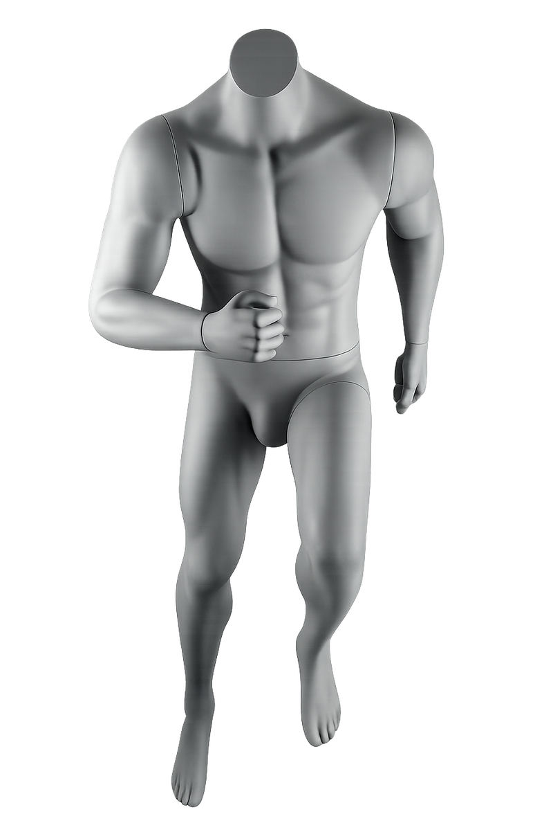 AMOY male full-body mannequin, sport / muscular pose (MS-02) | مانيكان رجالي كامل الجسم بوضعية عضلية رياضية من آموي